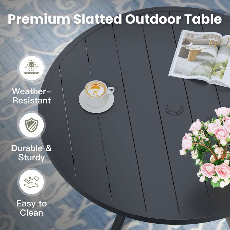 41" Round Patio Table With Storage Shelf,  Black