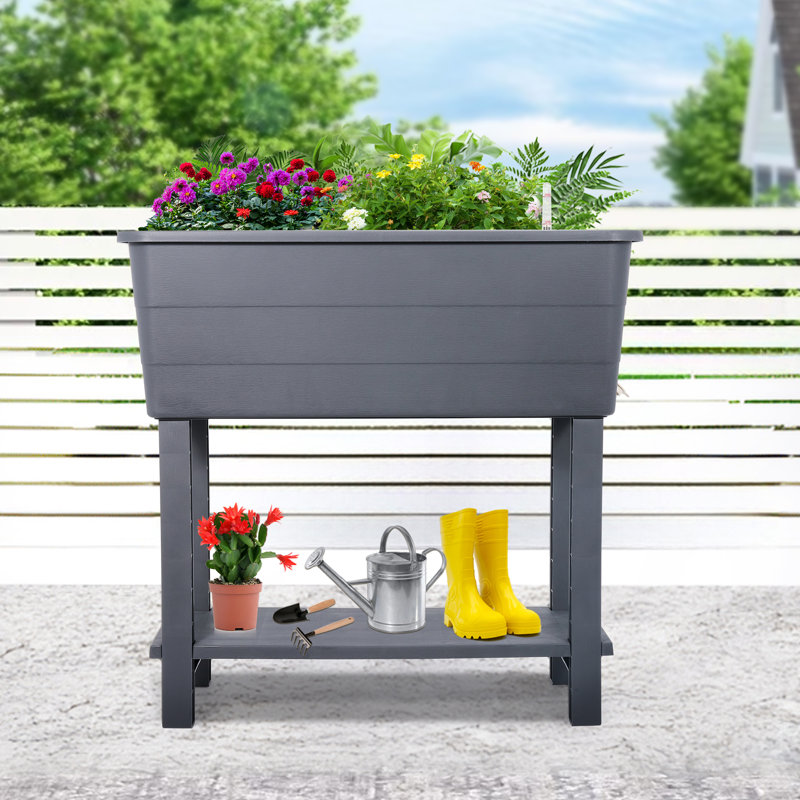 Oversized Self-Watering Outdoor Planter Box and Raised Garden Bed with a Adjustable Storage Shelf