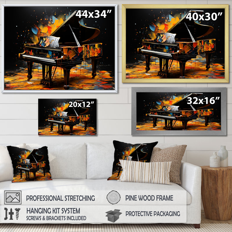 Orange graphite piano sérénade - Piano, art mural, Toile tendue, H 12 po x l 20 po x P 1 po