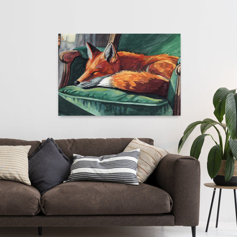 Rêves d'un renard élégant - Affiche murale contemporaine représentant un renard dans la forêt, H 32 po x l 48 po