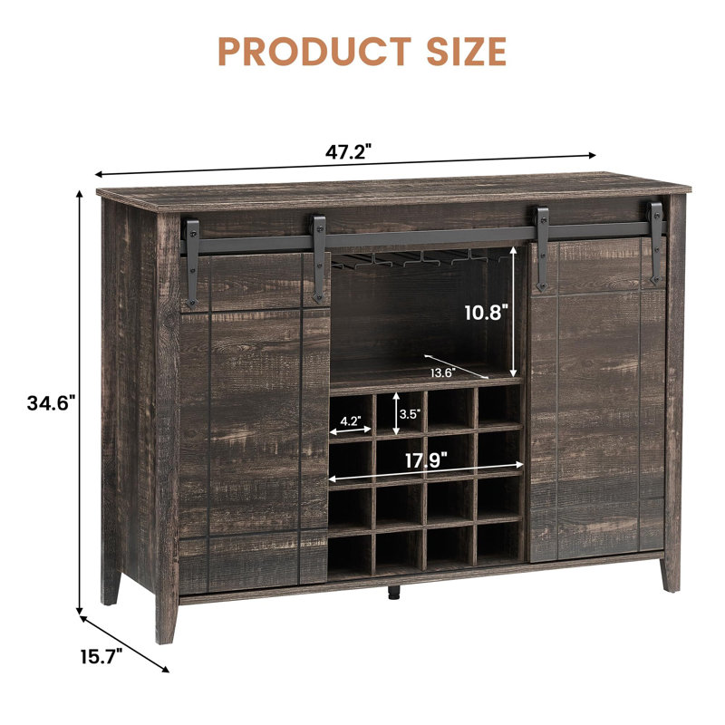 Demille 47.2 " L Bar Cabinet, Dark Rustic Oak