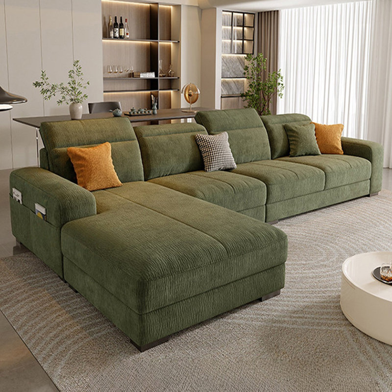 Canapé modulaire 3 pièces rembourré, H 35,43 po x l 118,11 po x P 68,9 po, Face à la gauche, Vert
