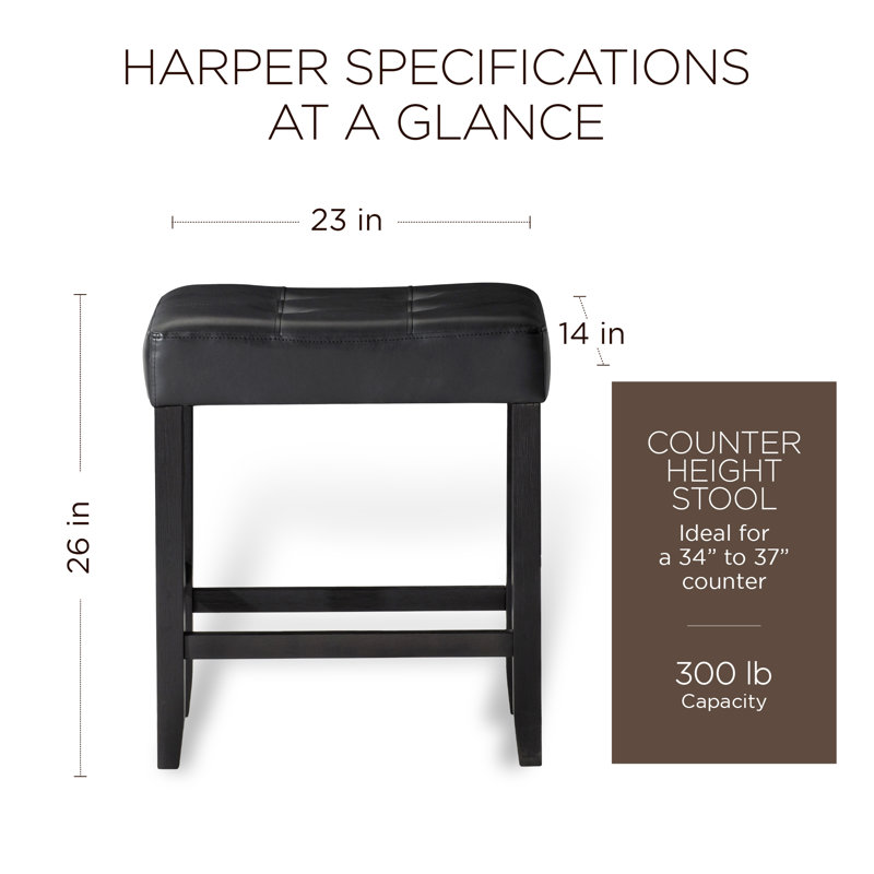 Oxfield Upholstered Counter Stool with Solid Wood Frame, Black, Counter Stool (26" Seat Height), Black