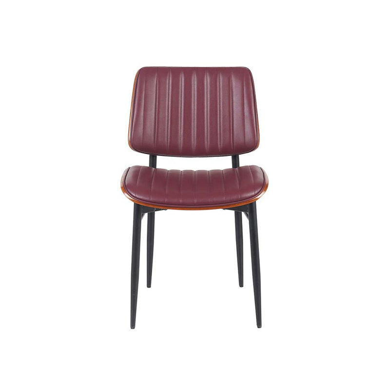 Chaise d'intérieur Mid-Century moderne en métal avec assise et dossier en vinyle bourgogne, Bourgogne