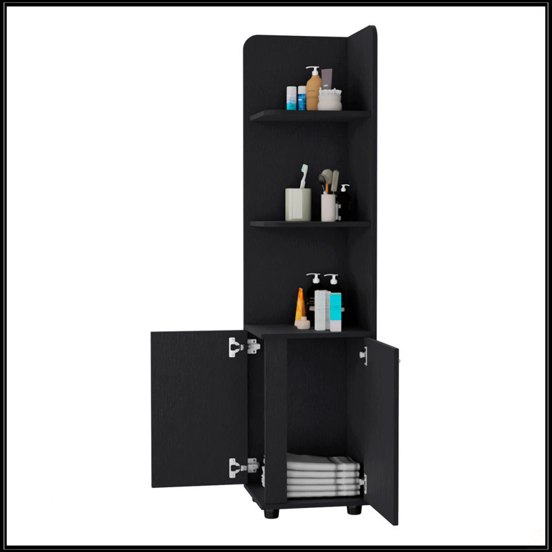 Black 2-Door Cabinet With 3 Corner Shelves