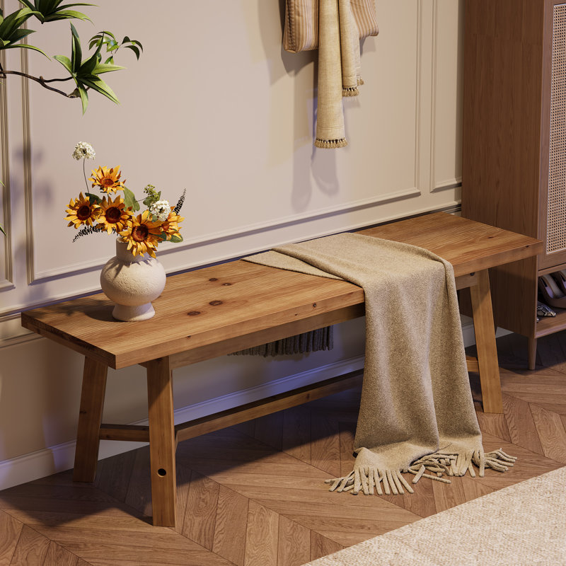 55" Solid Wood Entryway Bench, Indoor Bench End of Bed bench for Dining Room, Bedroom