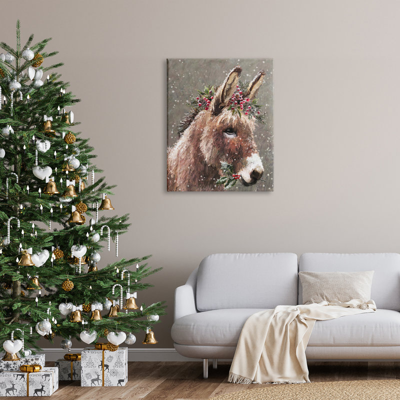 «Winter Donkey Snow Falling», art mural par Pip Wilson, H 40 po x l 30 po x P 1,5 po