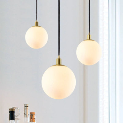 Opal Clouded Glass Globe Pendant Light - Modern Vintage Hanging Lampshade for Kitchen and Dining Room
