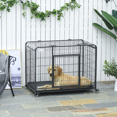 Cage et cage pour chien robuste en métal avec plateau amovible et couvercle Pawhut