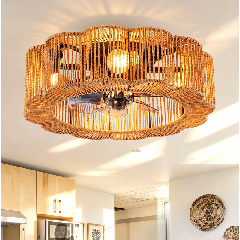 Ventilateur de plafond encastré 20 po avec lumière Boho Farmhouse