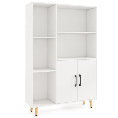 Armoire de rangement autoportante à 2 portes et 5 étagères réglables, meuble de rangement moderne en bois d'ingénierie pour la cuisine, le salon ou le bureau, blanc
