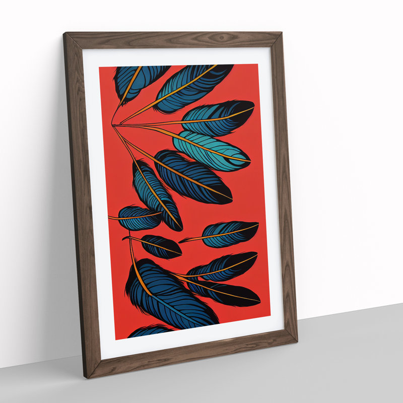 Artful Feathers - Single Picture Frame Print, 64cm H x 46cm W x 2cm D, Walnut Framed