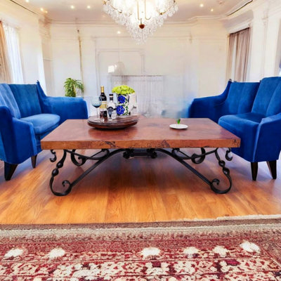 Table basse en cuivre martelé à la main: style Hacienda rustique, base en fer forgé