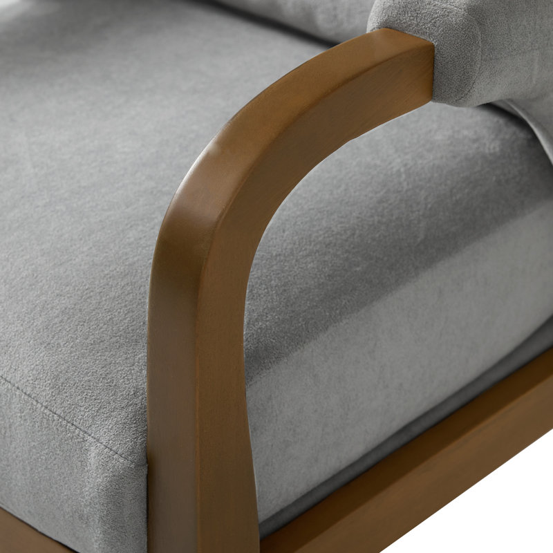 Fauteuil d'appoint à oreilles recouvert de chenille avec accoudoirs en bois courbés, Gray