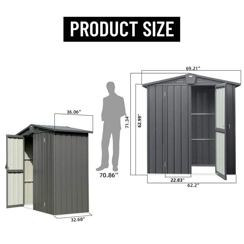 Outdoor Storage Shed 5.7X3 FT,Metal Outside Sheds&Outdoor Storage Galvanized Steel,Tool Shed With Lockable Double Door For Patio,Backyard,Garden,Lawn (5.7X3ft)