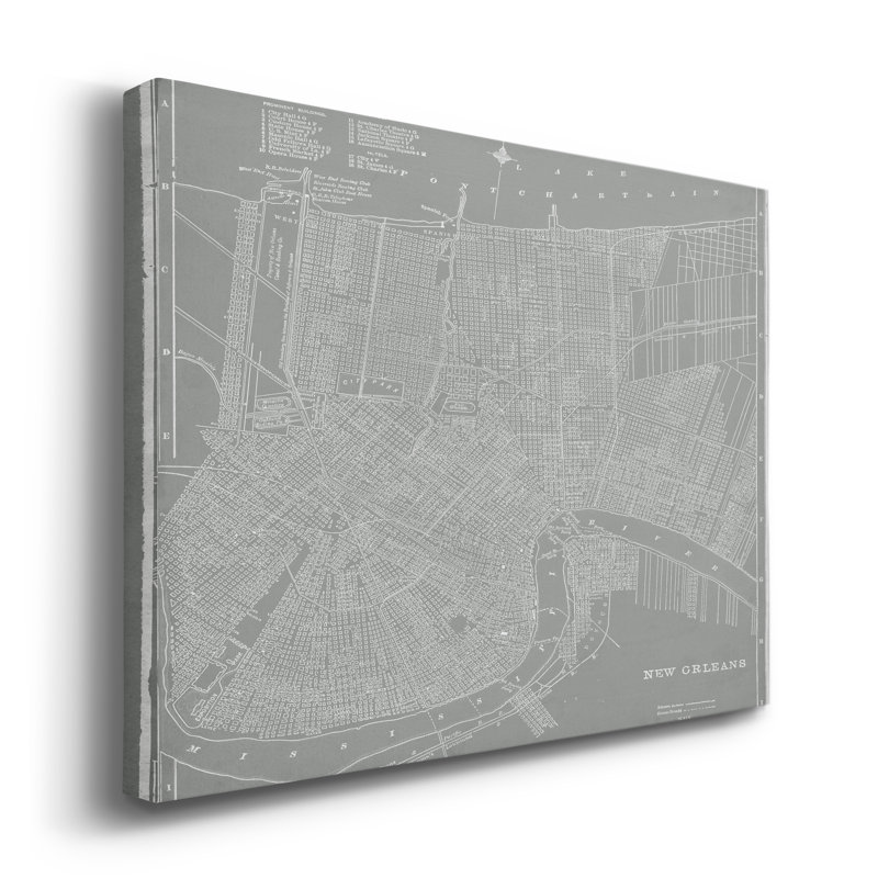 Carte de la ville de la Nouvelle-Orléans - impression sur toile tendue, H 12 po x l 8 po x P 1 po