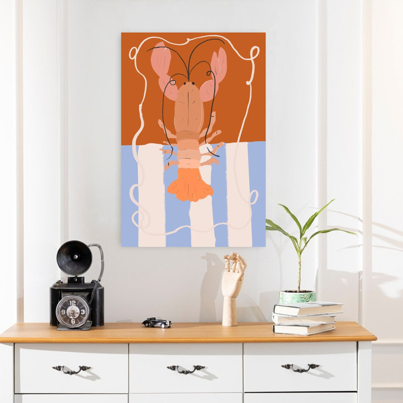«Lobster Delight Playful Lobster Coastal», art mural, H 24 po x l 16 po
