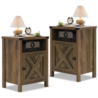Farmhouse Nairoby Nightstand, End Table, End Tables with Barn Door and Shelf, Modern Bed Side Table Rustic Nightstands Set for Bedroom, Living Room ﻿