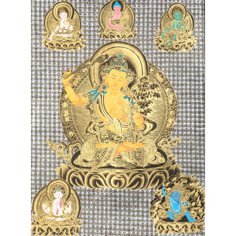 Bodhisattva bouddhiste tibétain Manjushri | Couleur arc acrylique sur toile