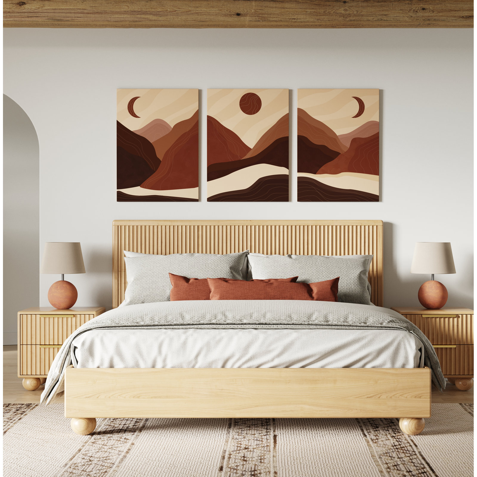 Camila Oak Platform Bed, Queen