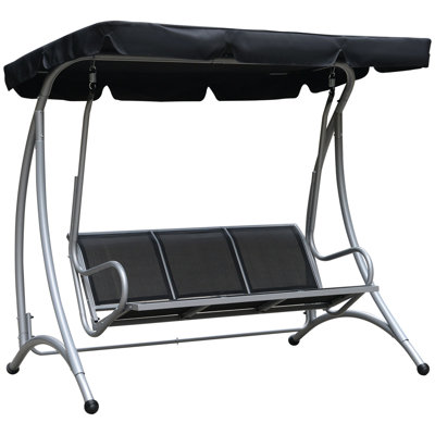 3 Patio Swing Chair, Outdoor Canopy With Adjustable Shade, Steel Construction, Adults' Garden Leisure, Poolside, Black Swing, Heavy-Duty Material, For Adults,
