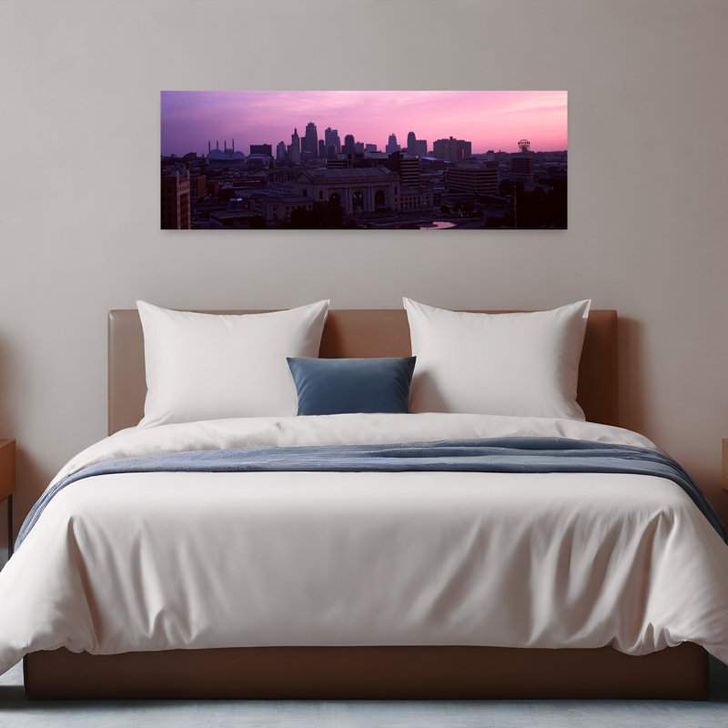 Union Station At Sunset With City Skyline In Background Kansas City Missouri USA by Dan Merkel - Wrapped Canvas Panoramic Print