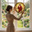Jesus Christ Stained Glass Window Panel,12"H-1226566542