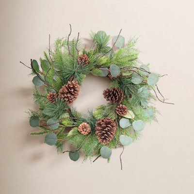 24" Handcrafted Leave, Pinecone Christmas Wreath