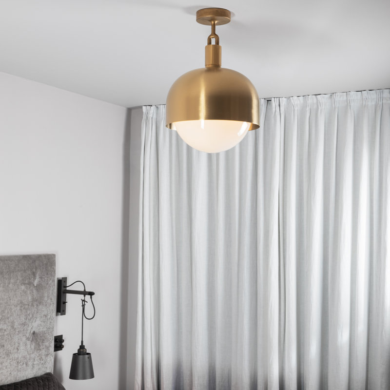 Plafond fourchu / Abat-jour / Globe / Opale, H 8,07 po x l 13,38 po x P 13,38 po, Laiton / opale