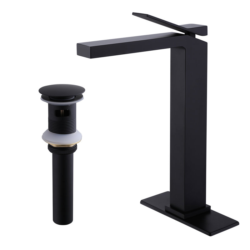 Robinet de lavabo vasque à poignée simple en laiton massif 12 "avec ensemble de drain et plaque de pont, Noir mat