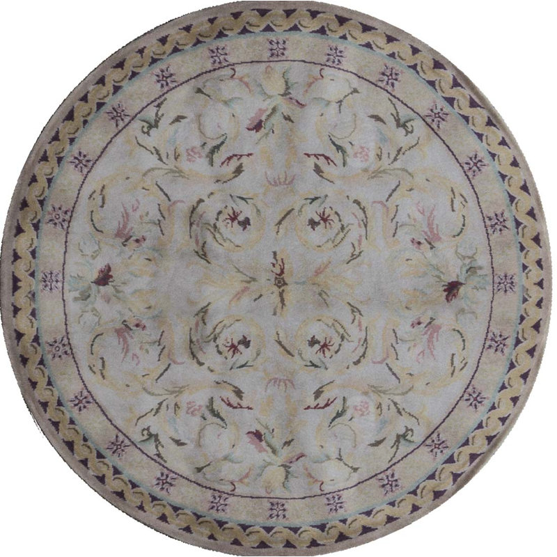 Hand-Knotted High-Quality Beige Round Area Rug