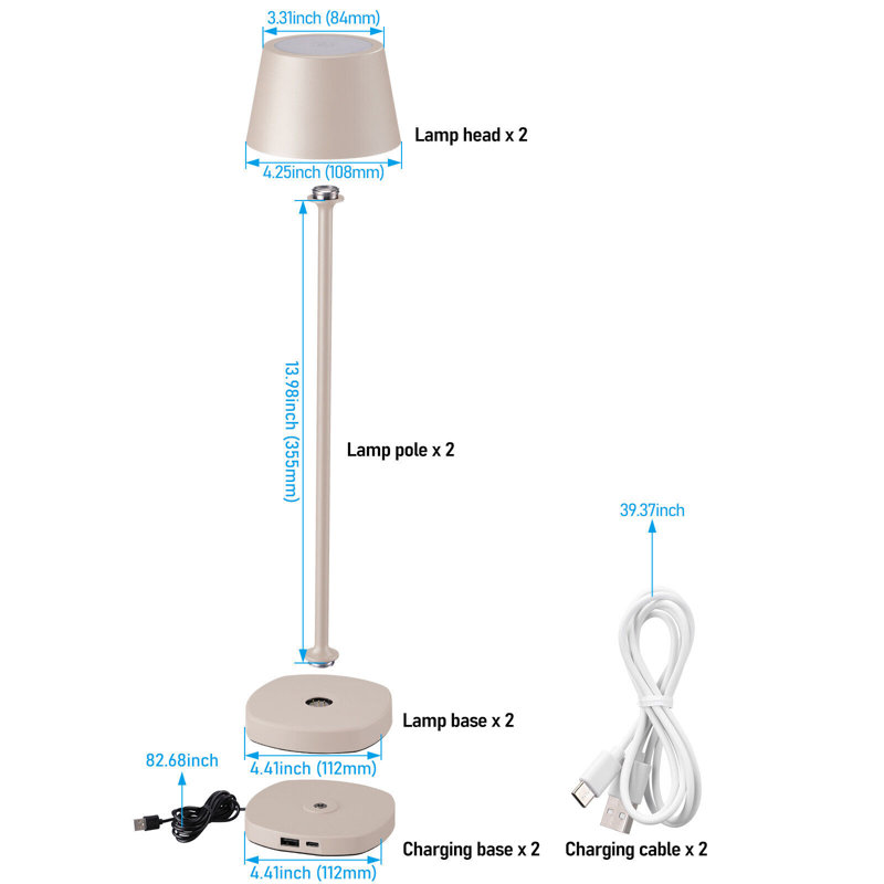 LED Rechargeable Table Lamps with Charging Dock, IP54, Touch Control, Dimmable, 2700K Soft White, Beige