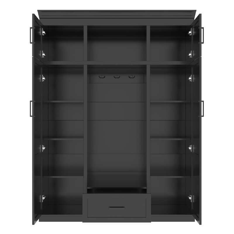 VIBE HAUS 85.2''H Hall Tree With Bench And 3 Hooks, Black