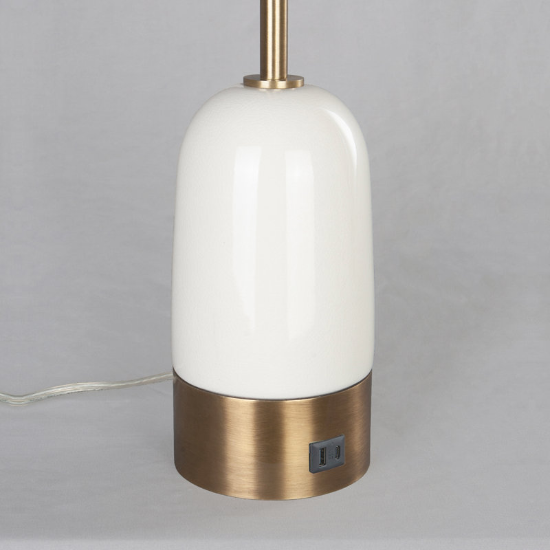 Lampe de table 35 po avec USB et ports de charge Type-C, céramique craquelée et laiton antique