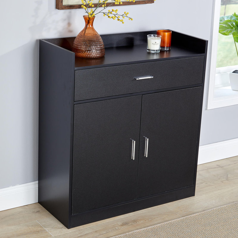 Novara 2 Door 1 Drawer Hallway Shoe Storage Cabinet, Black