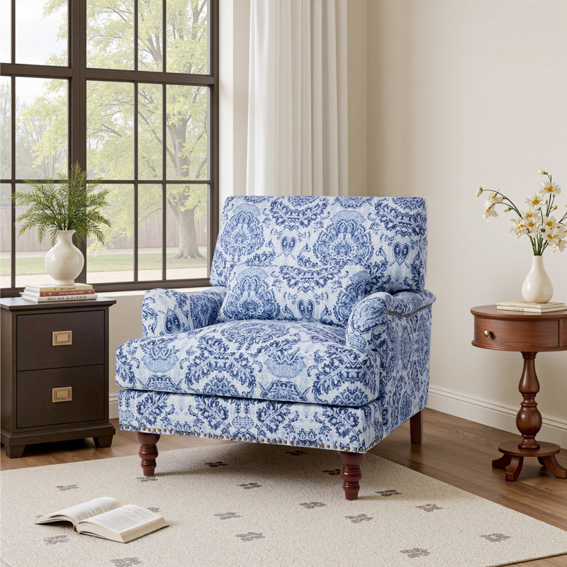 Fauteuil rembourré, Lin bleu marine
