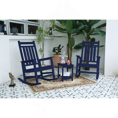 All Weather Rocking Chair Set With Side Table, 3-Piece Rocking Chair Set With Wood-Texture(Includes 2 Rocking Chairs And 1 Table)