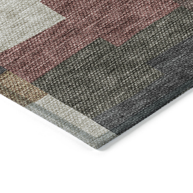 Tapis extérieur lavable géométrique 8 pi x 10 pi cuivre et charbon orange