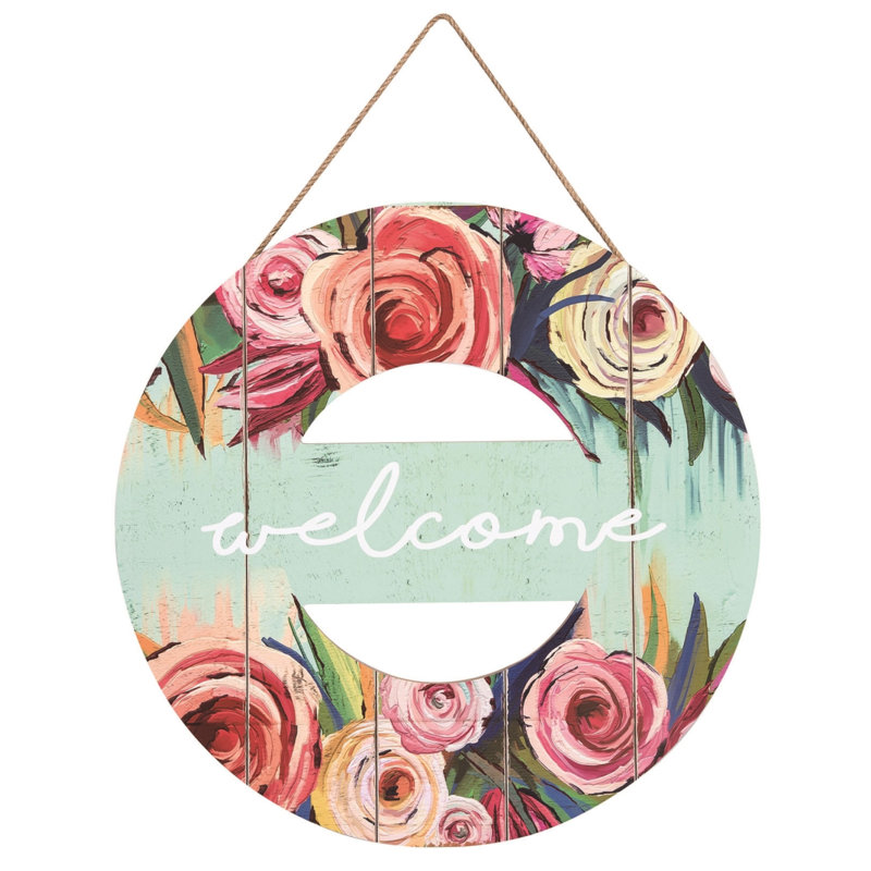 Multicolor Wood Floral Welcome Wall Hanging Decor