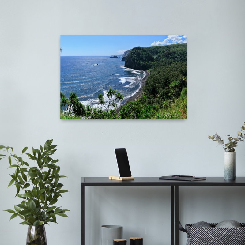 Vue sur la mer et le littoral, Pololu, Hawaï, États-Unis, plage contemporaine, art mural, H 16 po x l 24 po