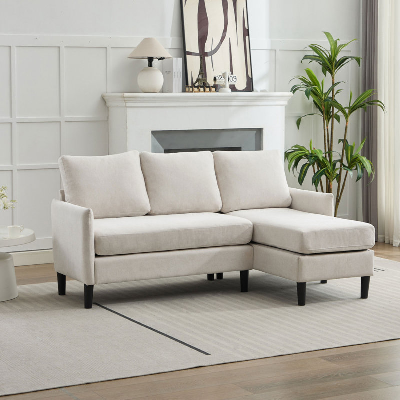 Canapé modulaire rembourré avec méridienne, Mélange de lin beige