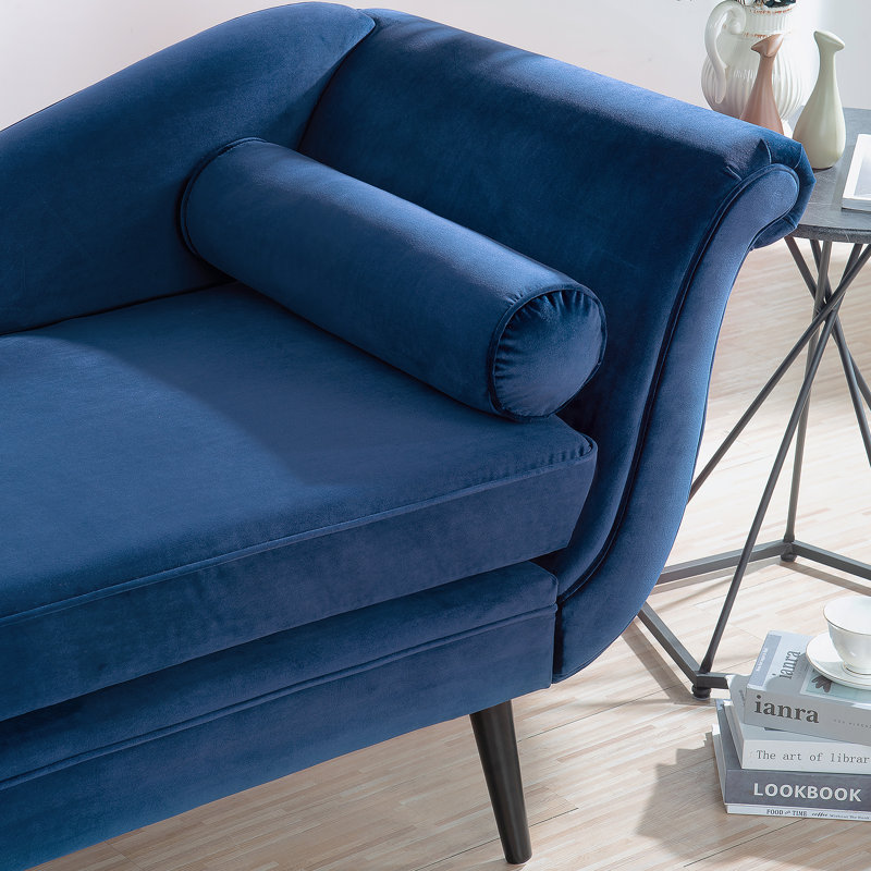 Chaise longue avec accoudoirs à volutes, Noir, Bleu
