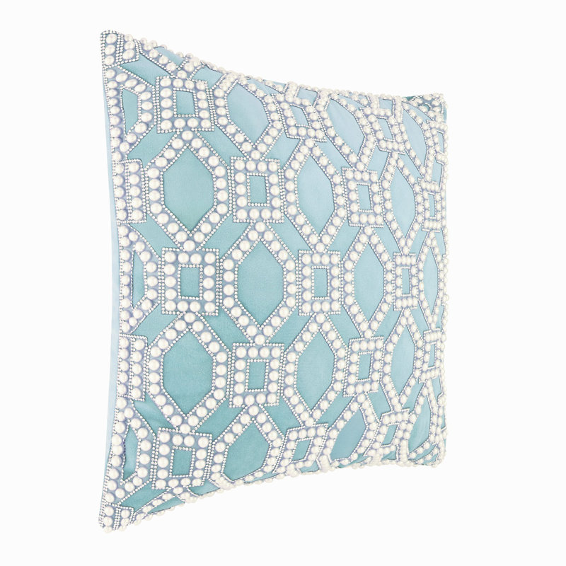 Coussin Sparkles Home Faux perles, strass et insertions de plumes incluses, Carré 16 po, Turquoise