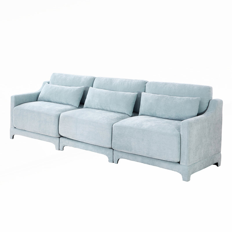 105.9" Chenille Upholstered Pillow-Top Arm Sofa Couch, 3, Sky Blue