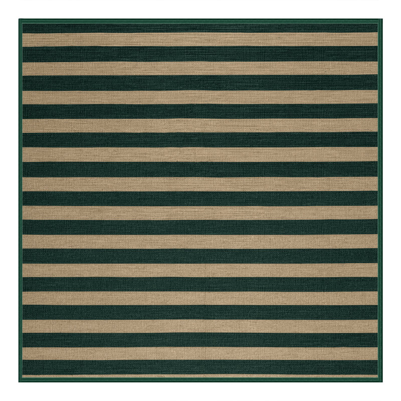 Machine Washable Horizontal Stripes Green Area Rug, Square 6'