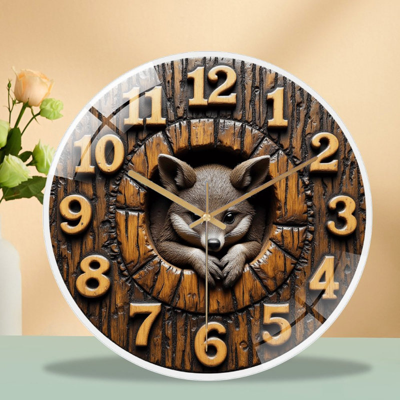 Horloge murale rétro en bois avec art animalier unique - horloge murale moderne en verre 12 po