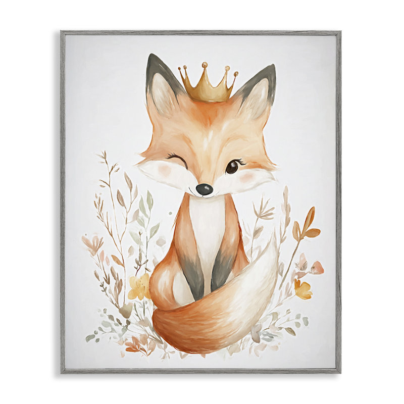 Giclée encadrée de bébé renard couronné, design par Ramona Murdock, Estampe numérique Farmhouse, H 14 po x l 11 po