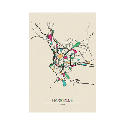Marseille, France Map by Ayse Deniz Akerman - Wrapped Canvas Print