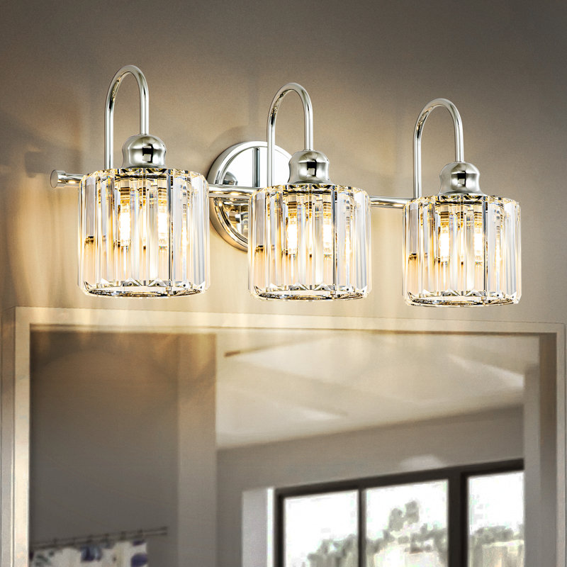 Gjystina 3-Light Dimmable Gold-Black/Chrome Crystal Vanity Light, 3 Lights, Silver