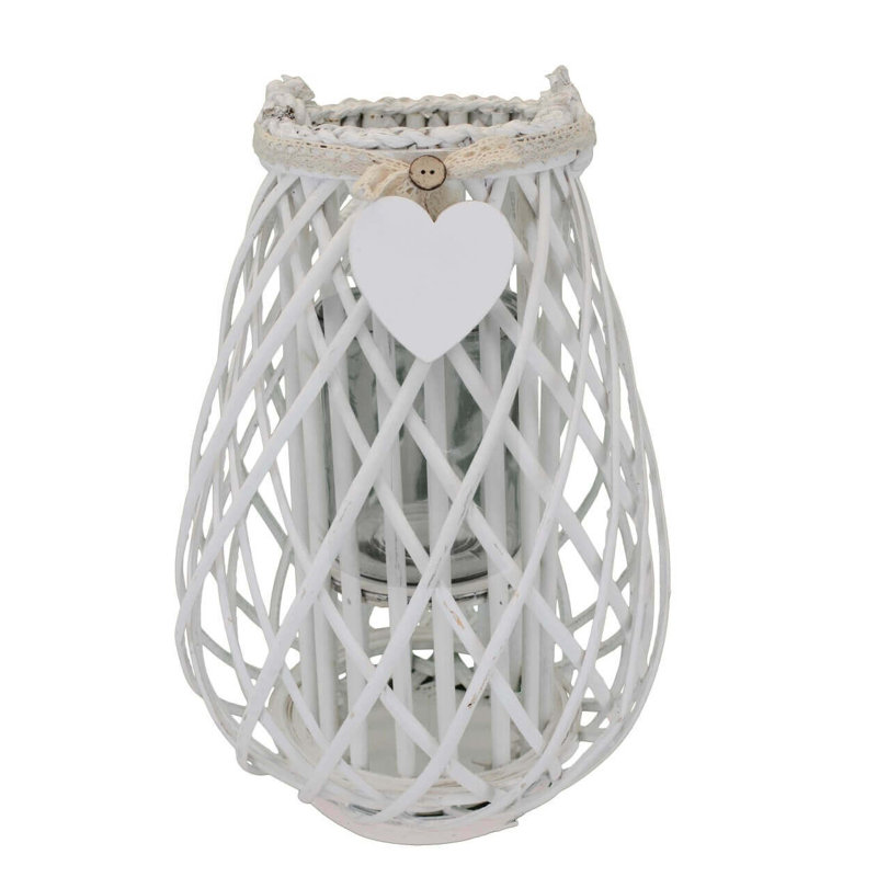 Glass Tabletop Lantern, 36cm H x 30cm W x 30cm D, White